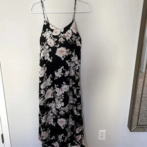 Mod Ref 90's Inspired Black Floral Midi Slip Dress Tie Back Size Small